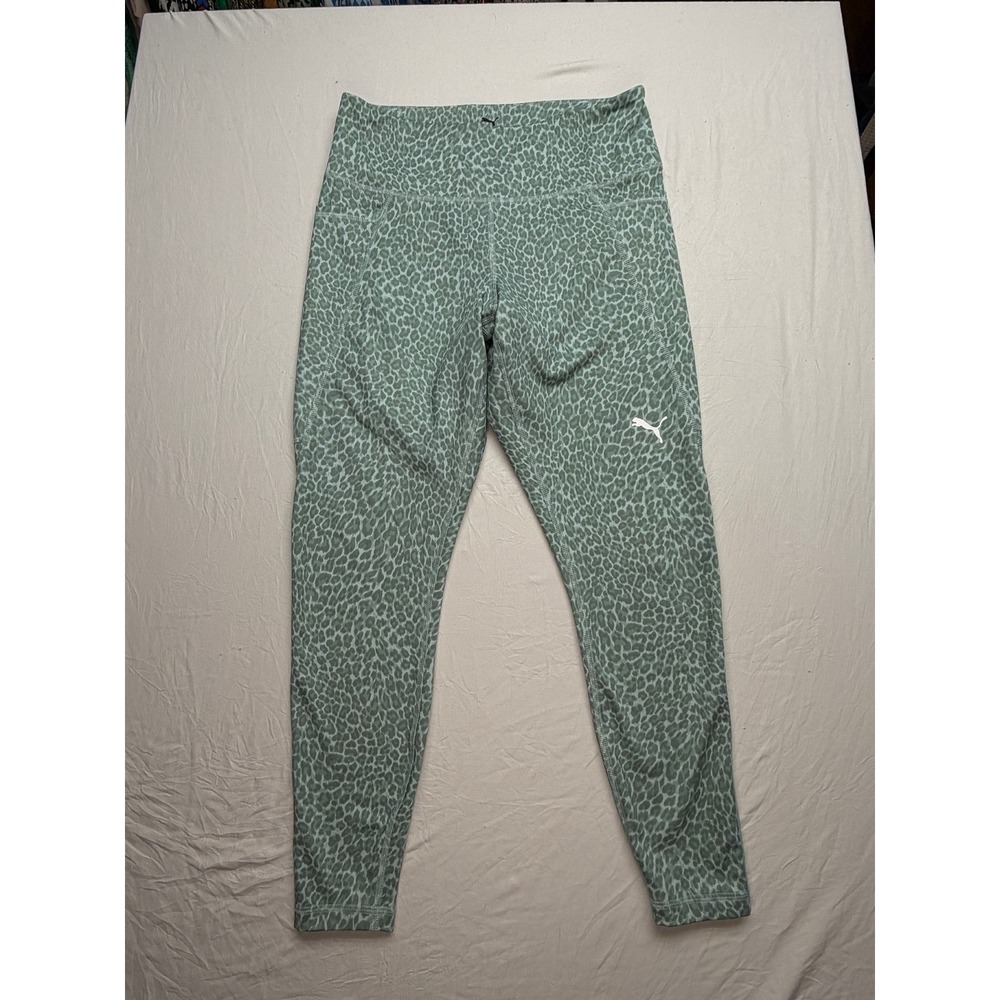 Puma Womens Sage Green Leopard Print High Waisted Activewear Leggings Medium